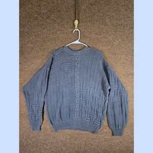 Vtg 80s Stone Haven Men's Blue Cable Knit Sweater Geo Chunky Grandpa Size L